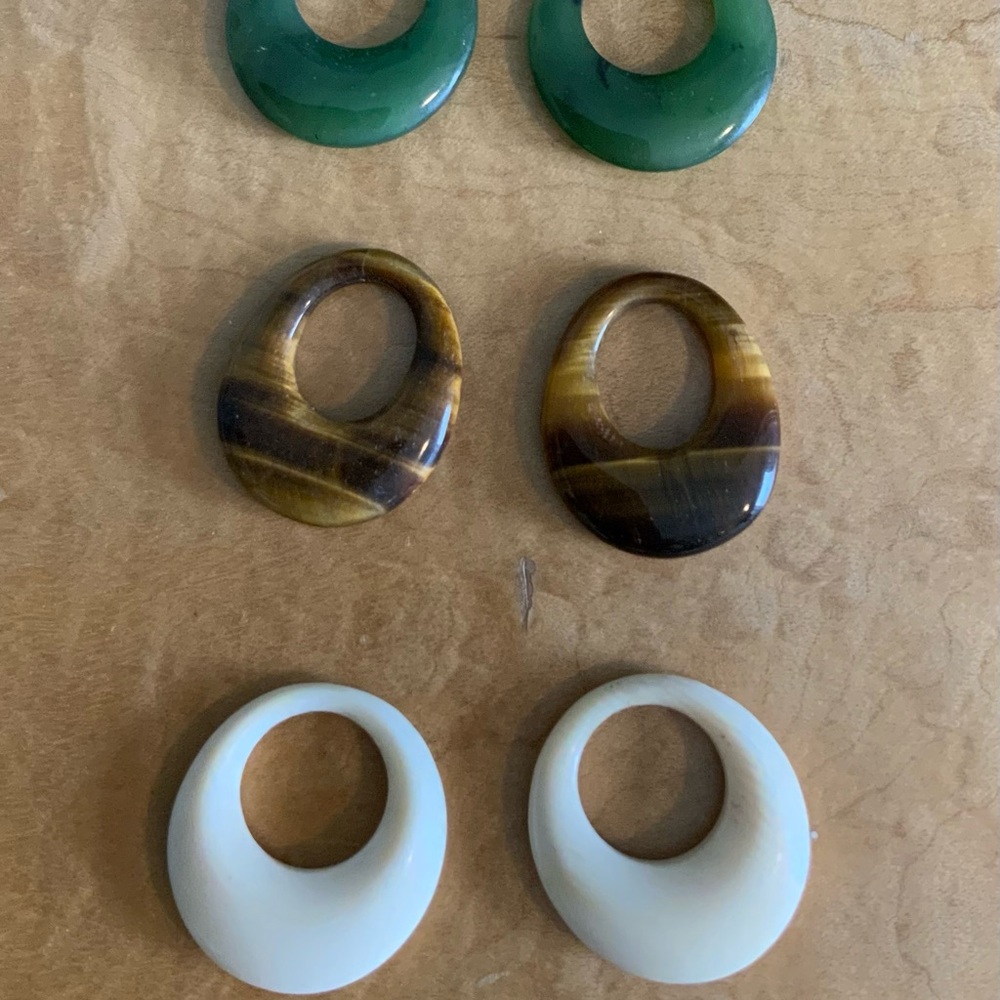 Semi Precious Stone Hoops 4 Pairs Vintage - Picture 10 of 11